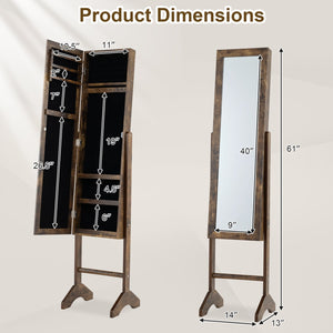 Freestanding Jewelry Armoire with Velvet Lining and Full Length Mirror-Brown view 4