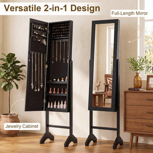 Freestanding Jewelry Armoire with Velvet Lining and Full Length Mirror-Black view 6