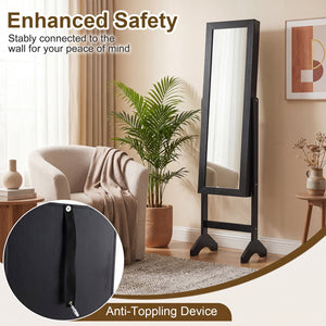 Freestanding Jewelry Armoire with Velvet Lining and Full Length Mirror-Black view 9