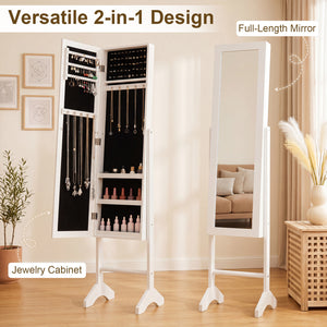 Freestanding Jewelry Armoire with Velvet Lining and Full Length Mirror-White view 6