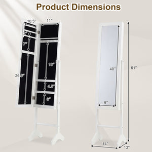 Freestanding Jewelry Armoire with Velvet Lining and Full Length Mirror-White view 4