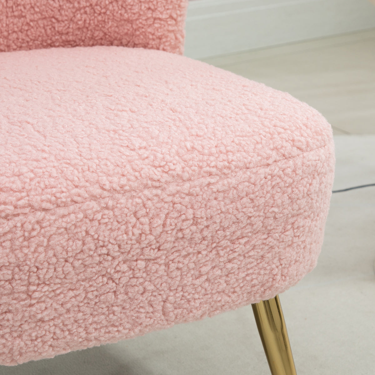 Lounge Chair for Bedroom Living Room Chair with Soft Upholstery and Gold Legs Pink – view 6