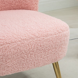 Lounge Chair for Bedroom Living Room Chair with Soft Upholstery and Gold Legs Pink – view 6