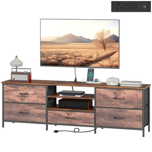 TV Stand for TVs up to 65 Inch, Industrial TV Console with Charging Station, 5 Drawers and Open Shelves – view 8