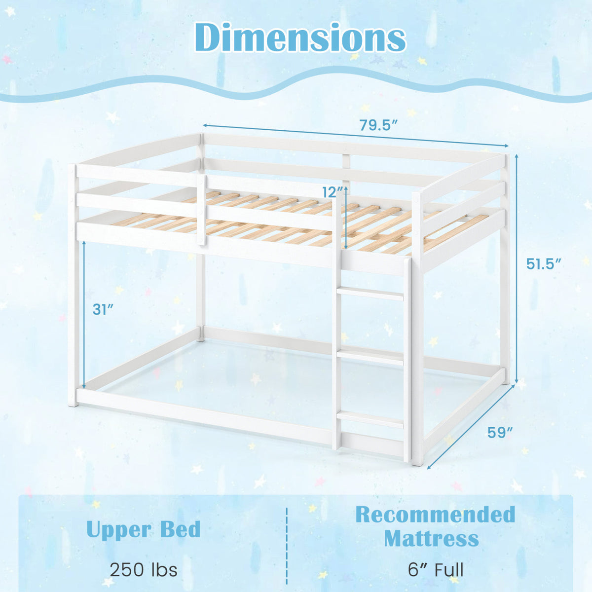 Full Over Full Bunk Bed with Integrated Ladder and Safety Guardrails Solid Wood-White view 4
