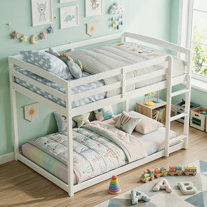 Full Over Full Bunk Bed with Integrated Ladder and Safety Guardrails Solid Wood-White view 5