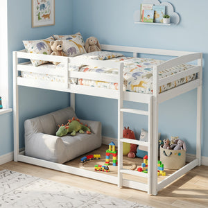 Full Over Full Bunk Bed with Integrated Ladder and Safety Guardrails Solid Wood-White view 6