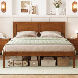 Full/Queen/Twin Size Bed Frame Farmhouse Wooden Platform Bed with Headboard-Full Size view 3