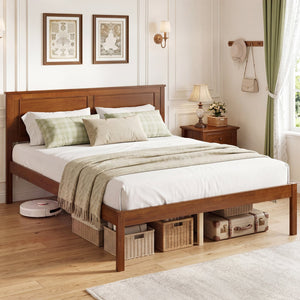 Full/Queen/Twin Size Bed Frame Farmhouse Wooden Platform Bed with Headboard-Full Size view 5