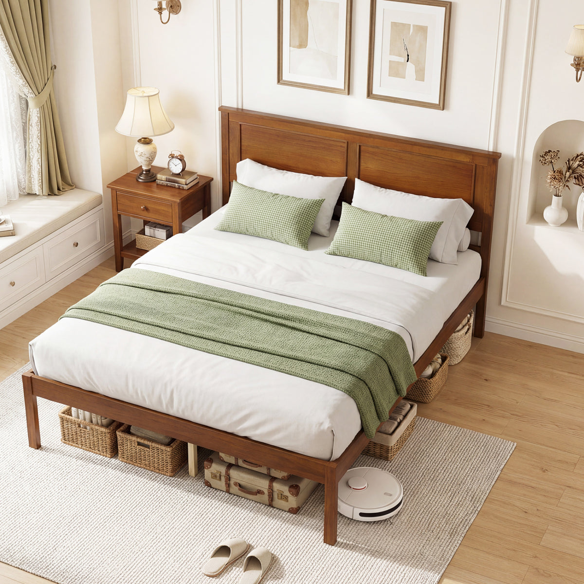 Full/Queen/Twin Size Bed Frame Farmhouse Wooden Platform Bed with Headboard-Full Size view 6
