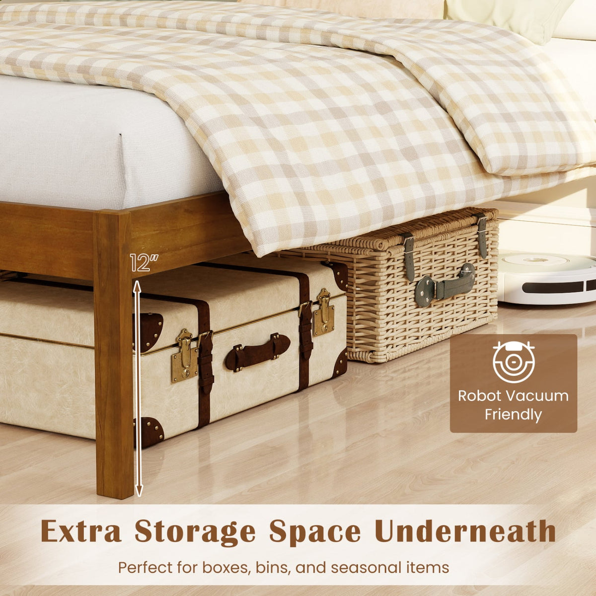 Full/Queen/Twin Size Bed Frame Farmhouse Wooden Platform Bed with Headboard-Full Size view 9