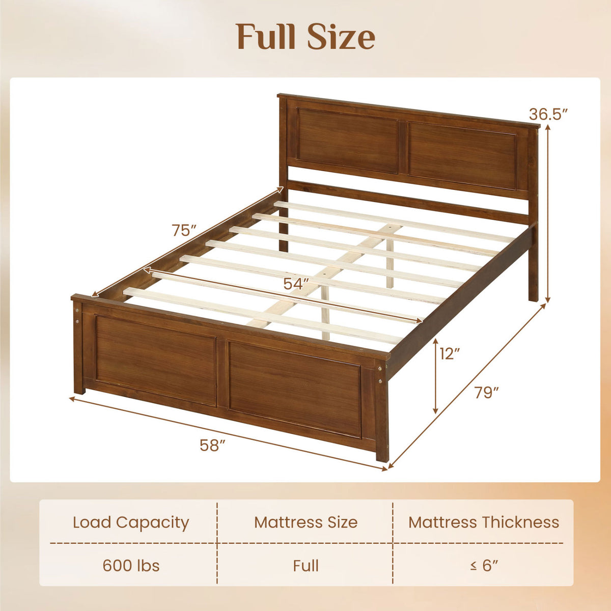 Full Size Wooden Bed Frame with Headboard view 4