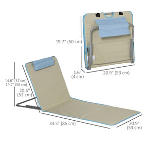 Set of 2 Beach Lounge Chair Sun Lounger, Folding Ground Beach Mat w/ Adjustable Back, Steel Frame, Head Pillow and Carry Bag for Backyard Lakeside, Red and White
