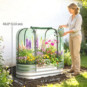 Galvanized Raised Garden Bed with Crop Cage Protection Net Cover, Outdoor Planter Box for Vegetables, Flowers, Herbs