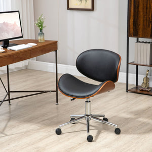 Office Chair, Faux Leather and Bentwood Computer Desk Chair with 360 Degree Swivel Wheels, Adjustable Height and Curved Seat, Black
