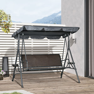3-Seat Patio Swing Chair, Outdoor Canopy Swing Glider with Adjustable Shade, Rattan Seat and Steel Frame – view 11
