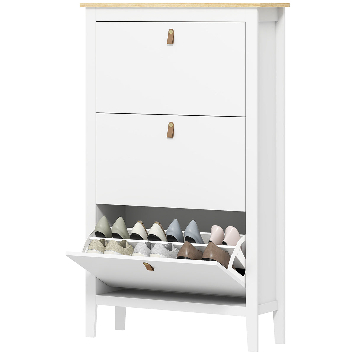 Narrow Shoe Cabinet with 2 Flip Drawers, Adjustable Shelves for Entryway, Holds 10-14 Pairs, White – view 8