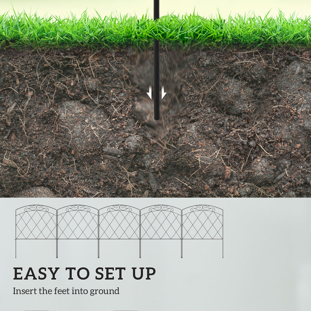 5 Pack Garden Fencing for Yard, Decorative Fence Panels as Flower Edging, Swirls Black