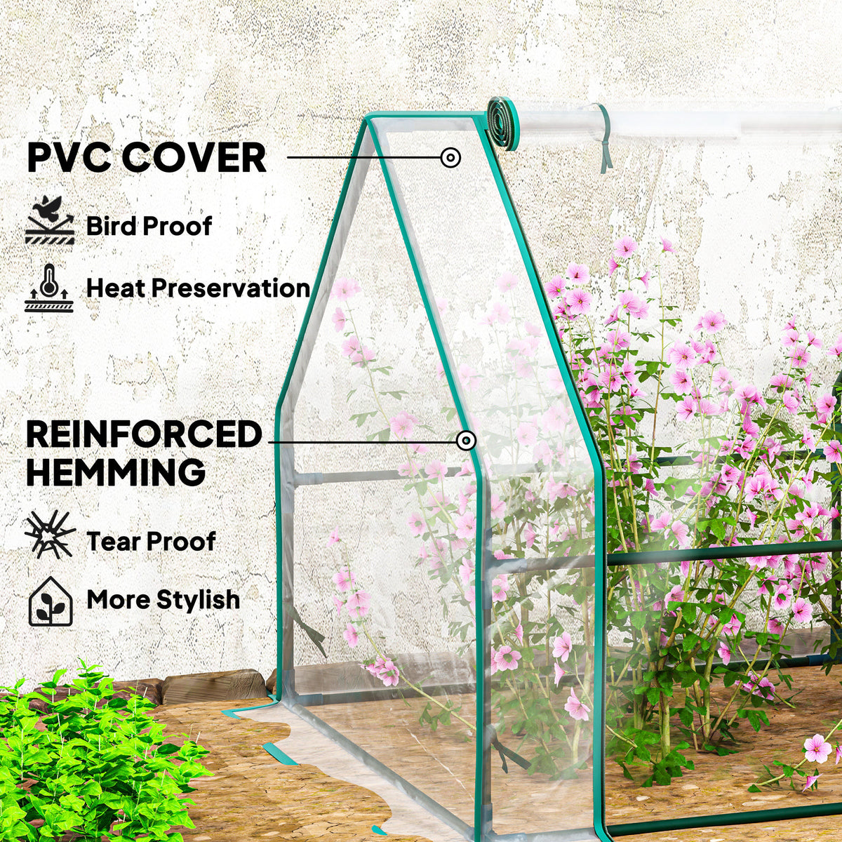 Portable Mini Greenhouse Tunnel Growing Tent Plants Flower Warm House w/ Zippered Roll-up Doors, Clear – view 14