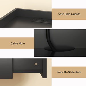 Wall Mounted Bedside Table, Set of 2 Floating Nightstand with Charging Station, Drawer and Open Shelf for Bedroom, Black