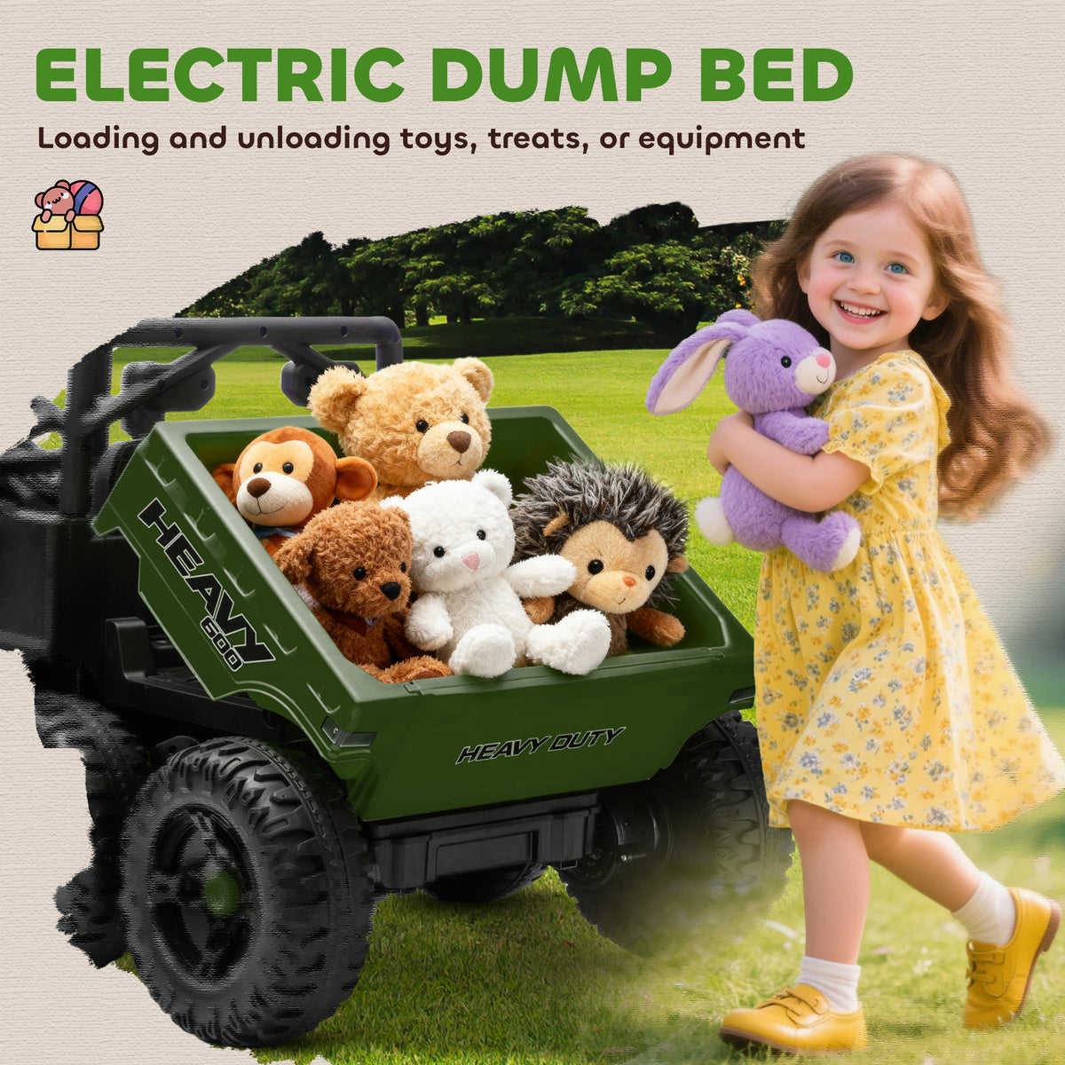 Qaba 24V 4WD Kids Ride On Truck with 6 Wheels Electric Ride On Car with Remote, Dump Bed for 3-8 Years