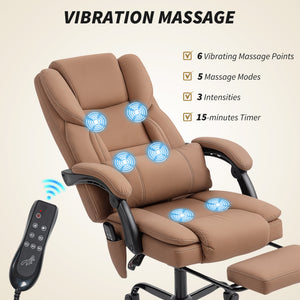 Office Chair with Massage, Pet-Friendly Faux Leather Reclining Desk Chair with Lumbar Support, Footrest – view 10