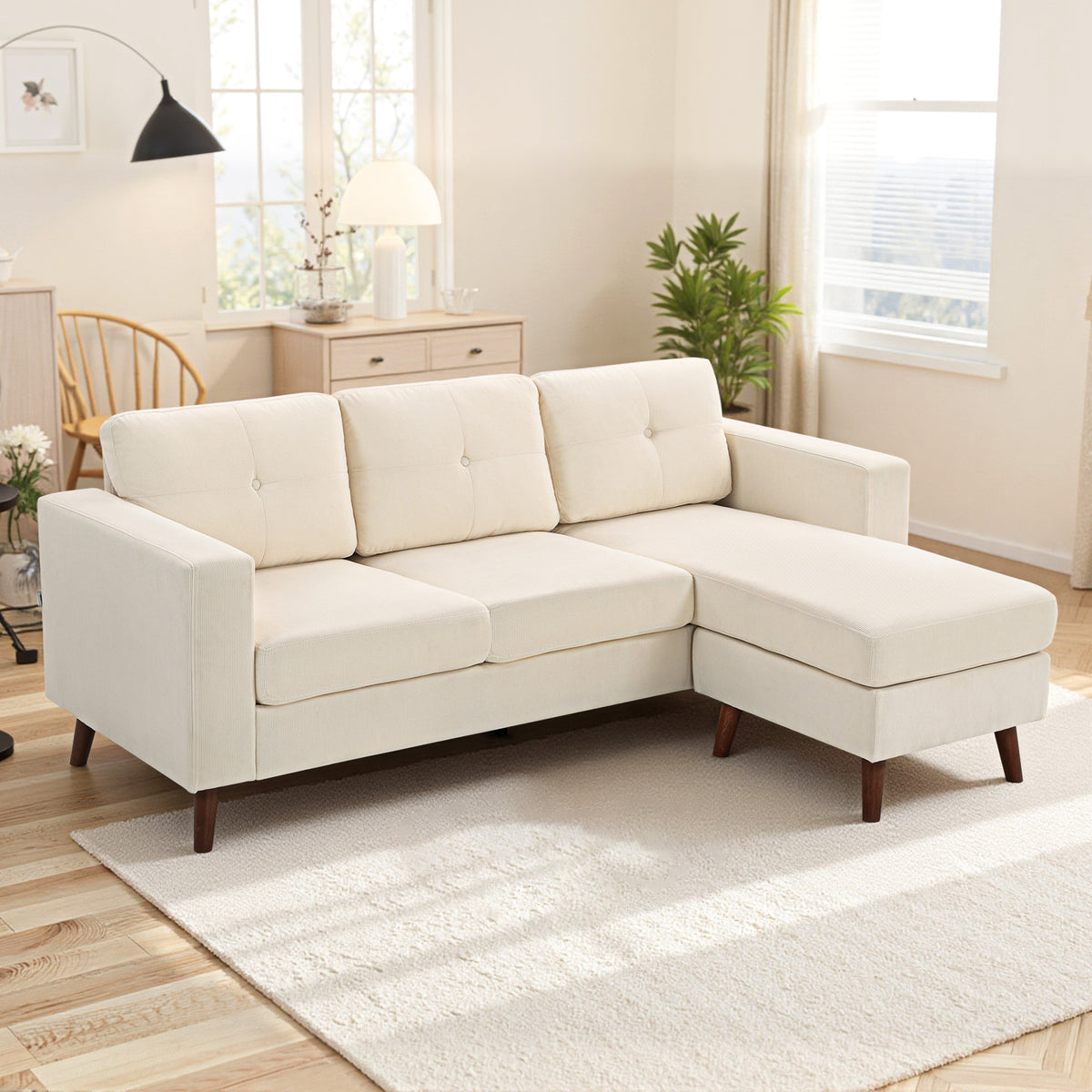 Sectional Sofa with Changeable Chaise Lounge, 3 Seat L-Shaped Small Space Sofa – view 14