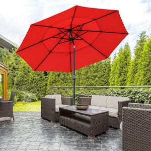 9FT 3 Tiers Patio Umbrella Outdoor Market Umbrella with Crank, Push Button Tilt for Deck – view 21