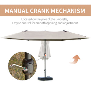 15' Outdoor Patio Umbrella with Twin Canopy Sunshade Steel Table Umbrella w/ Lift Crank, Cross base – view 10
