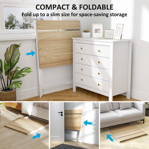 Folding Computer Desk, 32" Foldable Desk with Monitor Shelf for Small Space, Home Office, Easy Assembly, Natural Wood