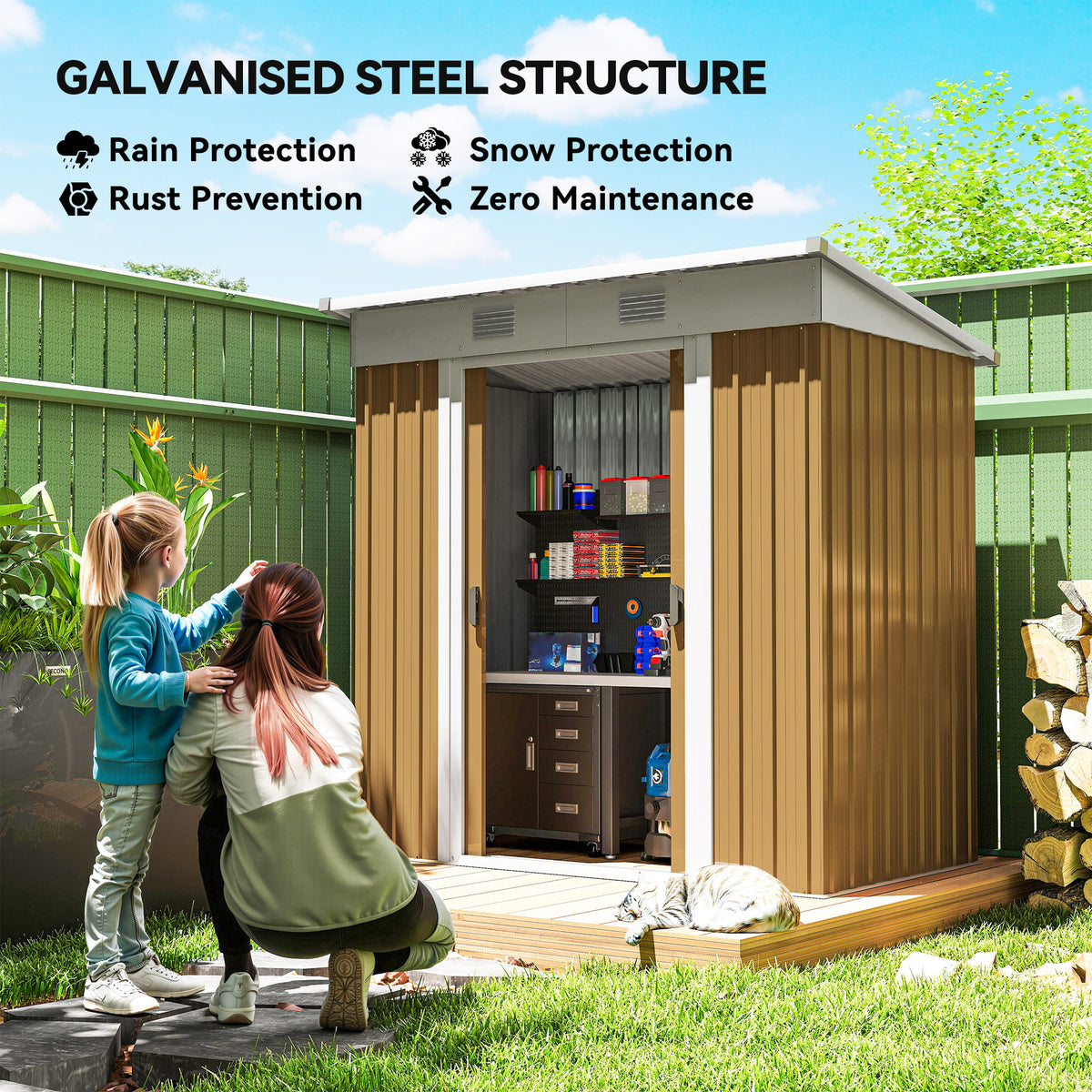 6' x 4' Outdoor Storage Shed, Metal Garden Tool Storage House Organizer with Lockable Sliding Doors and – view 17