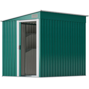 5'x7' Lean to Galvanized Metal Shed with Foundation, Garden Tool Storage House with Sliding Door and 2 – view 8