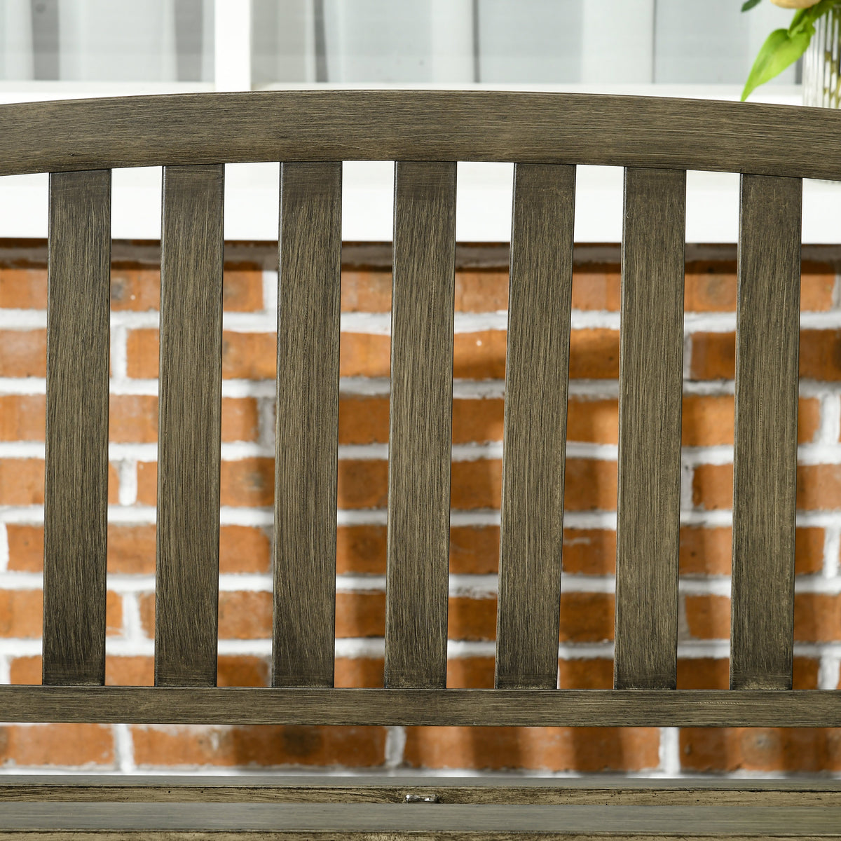 Outdoor Garden Bench, Metal Bench, Wood Look Slatted Frame Furniture for Patio, Park, Porch, Lawn, Yard, Deck, Black