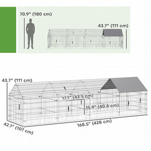 Metal Chicken Coop with UV-Resistant Cover for Hens, Rabbits, Ducks, Geese, 168.5" x 42.1" x 43.7", Grey – view 3
