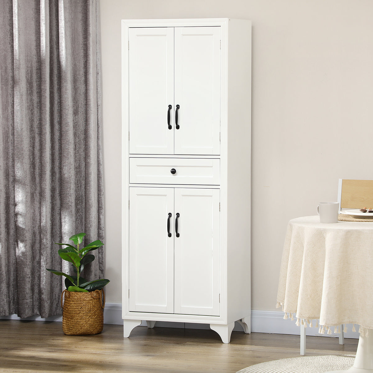 Freestanding Storage Cabinet, Kitchen Pantry Cabinet with 2 Shelves, 4 Doors for Dining Room, Black – view 14