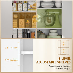 70" Tall Kitchen Storage Cabinet Modern Farmhouse Pantry Cabinet with 4 Chevron Doors and 4 Adjustable Shelves, White