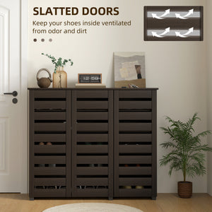 Narrow Shoe Cabinet with Slatted Doors, Adjustable Shelves for 20 Pairs of Shoes – view 9