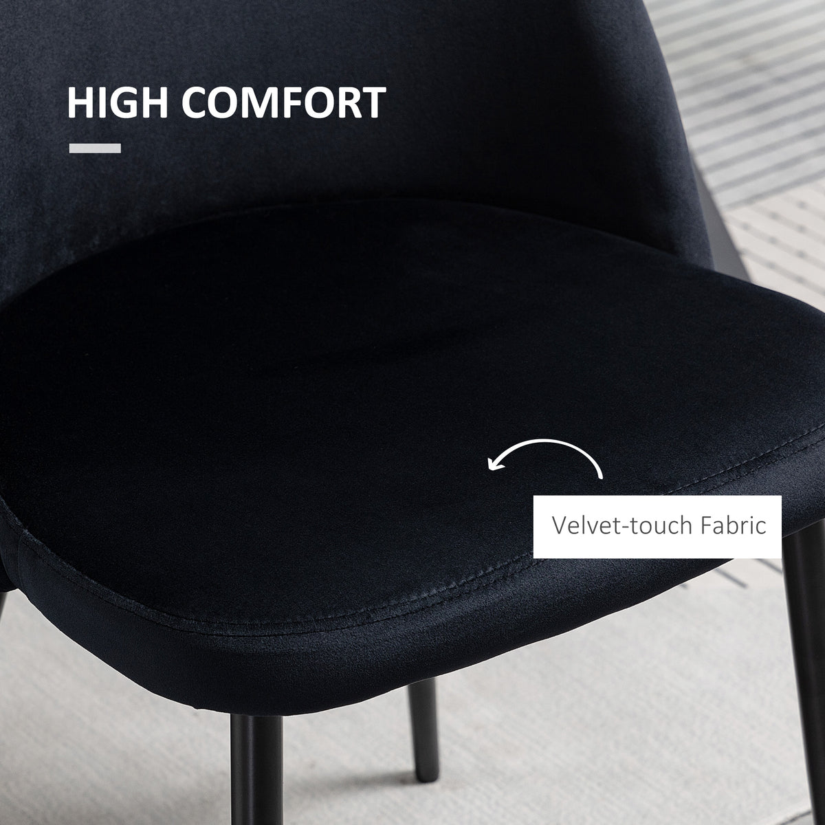 Set of 2 Mid-Back Dining Chair, Mid-Back Velvet-touch Upholstery Kitchen Chair for Living Room Dining Room, Black