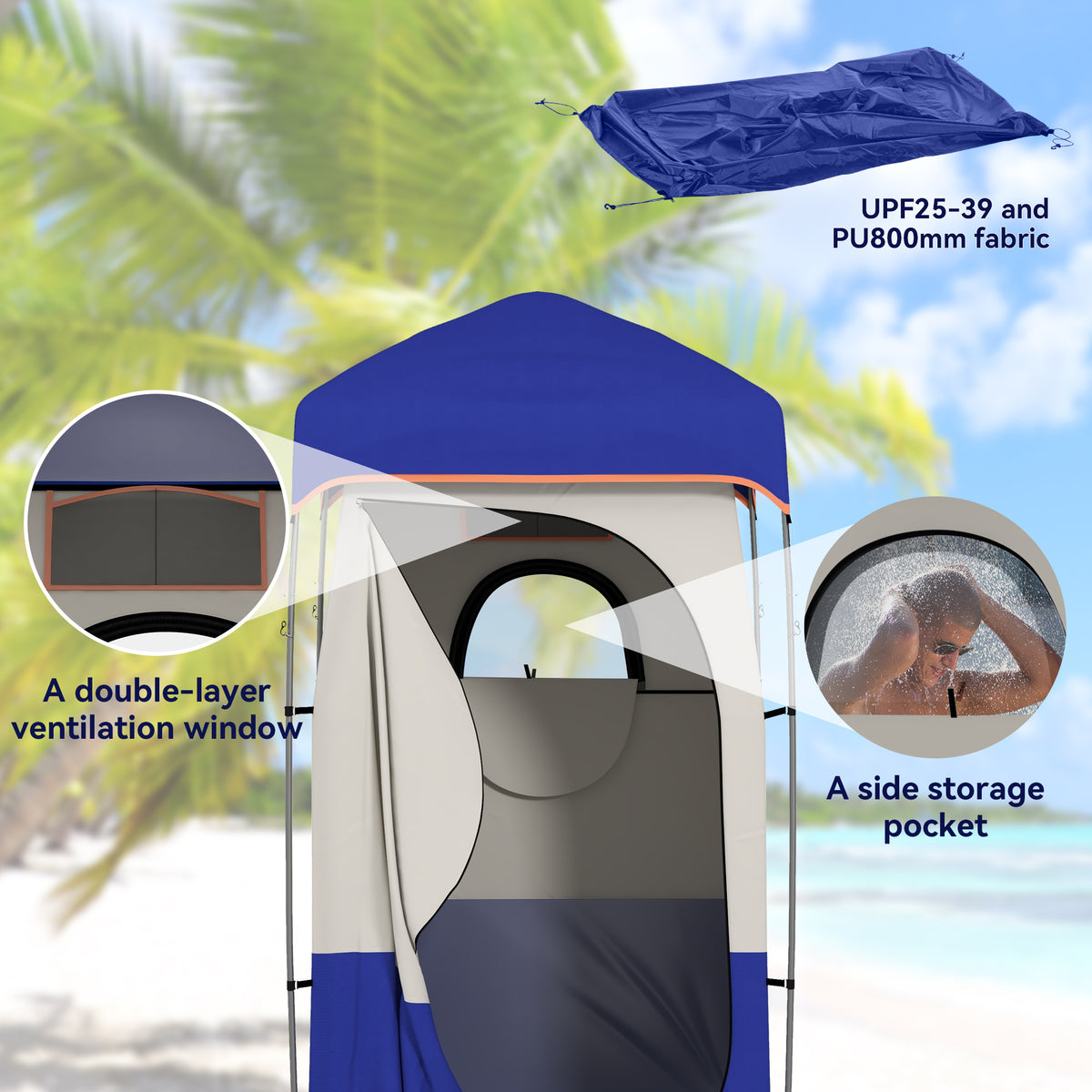 Camping Shower Tent, Portable Privacy Shelter with Solar Shower Bag, Removable Floor and Carrying Bag, Black – view 13