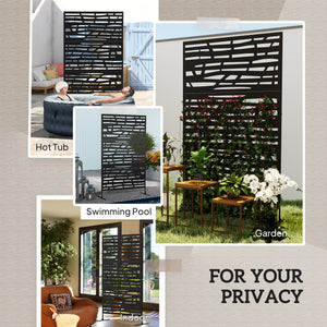Decorative Outdoor Privacy Panel with Stand, Freestanding Metal Outdoor Divider for Garden, Backyard, Deck, Black