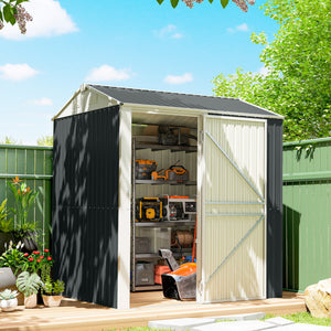 7' x 6' Tall Outdoor Storage Shed, Waterproof Metal Garden Shed with Gloves, Lockable Door, Dark Grey – view 7