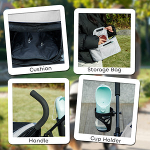Foldable Dog Stroller, Lightweight Dog Pram w/ Shoulder Strap, Storage Bag, Cup Holder, Light Grey