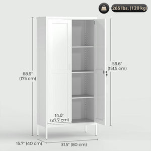 Office Storage Cabinet, Lockable Filing Cabinet with 3 Adjustable Shelves and 2 Doors for Home Office, Garage, White