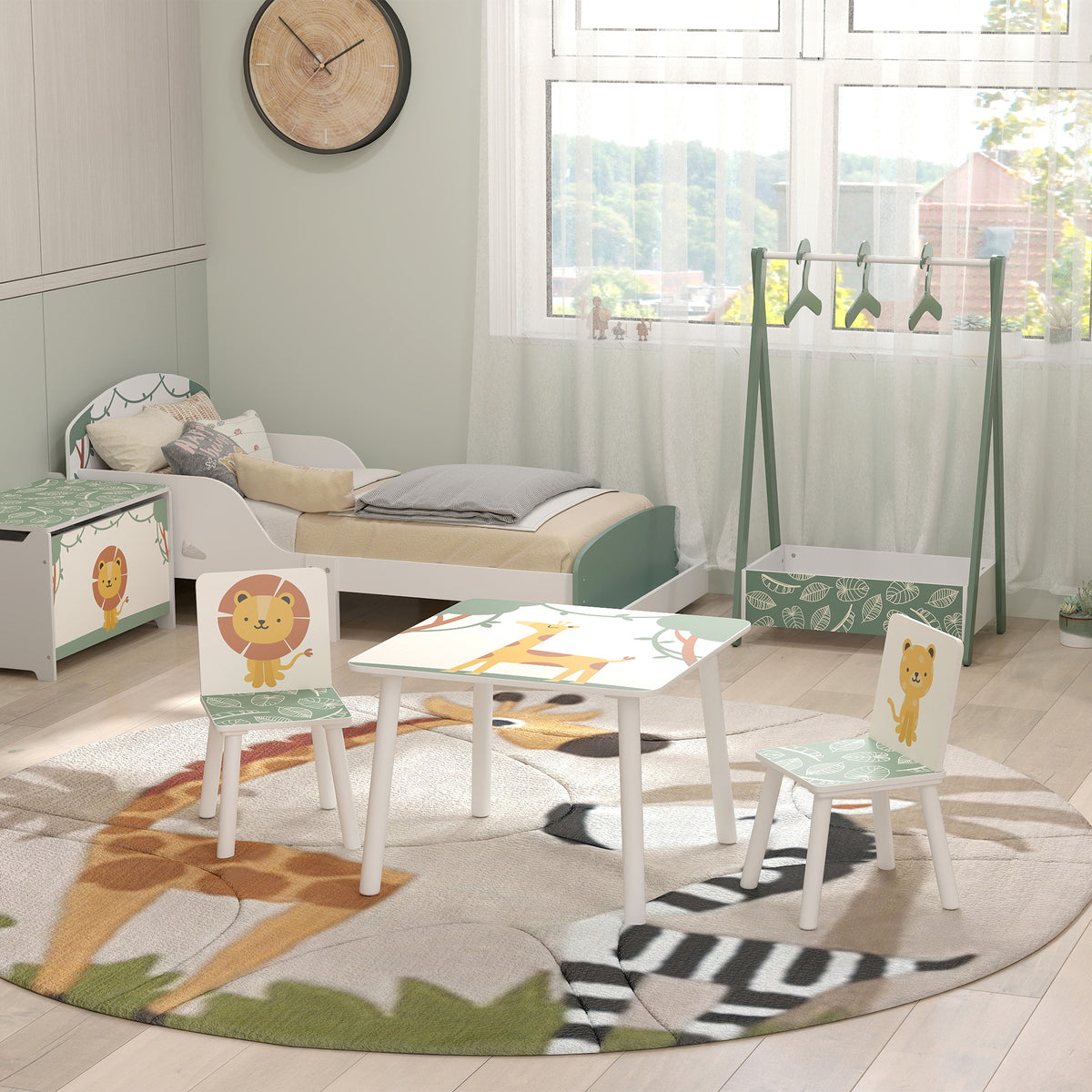 Qaba 3-Piece Kids Table and Chair Set with Animal Pattern for Boys and Girls Aged 3-8, Bedroom, Nursery, Playroom