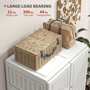 Portable Wardrobe, Foldable Storage Organzier with 5 Compartments, 1 Hanging Rod, Magnet Doors, White