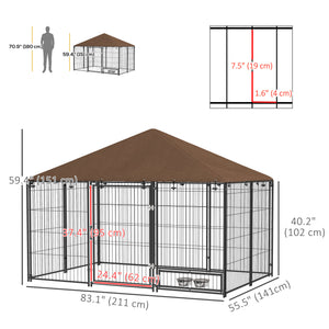 4.6' x 4.6' x 5' Outdoor Dog Kennel with Canopy, Rotating Bowls, Coffee – view 9