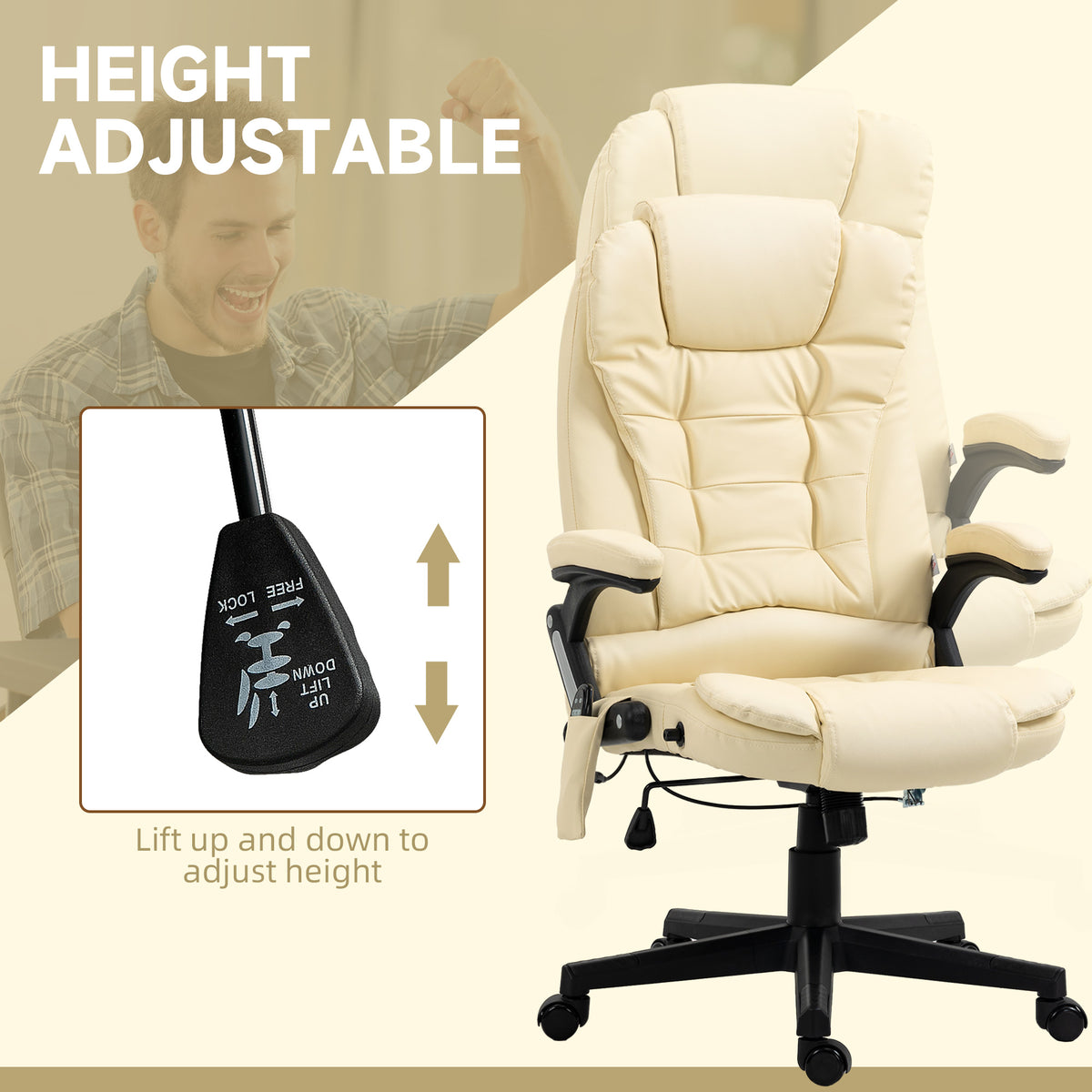 Office Chair Heated Ergonomic Massage Swivel Vibrating High Back Faux Leather Executive Chair Office (Brown)