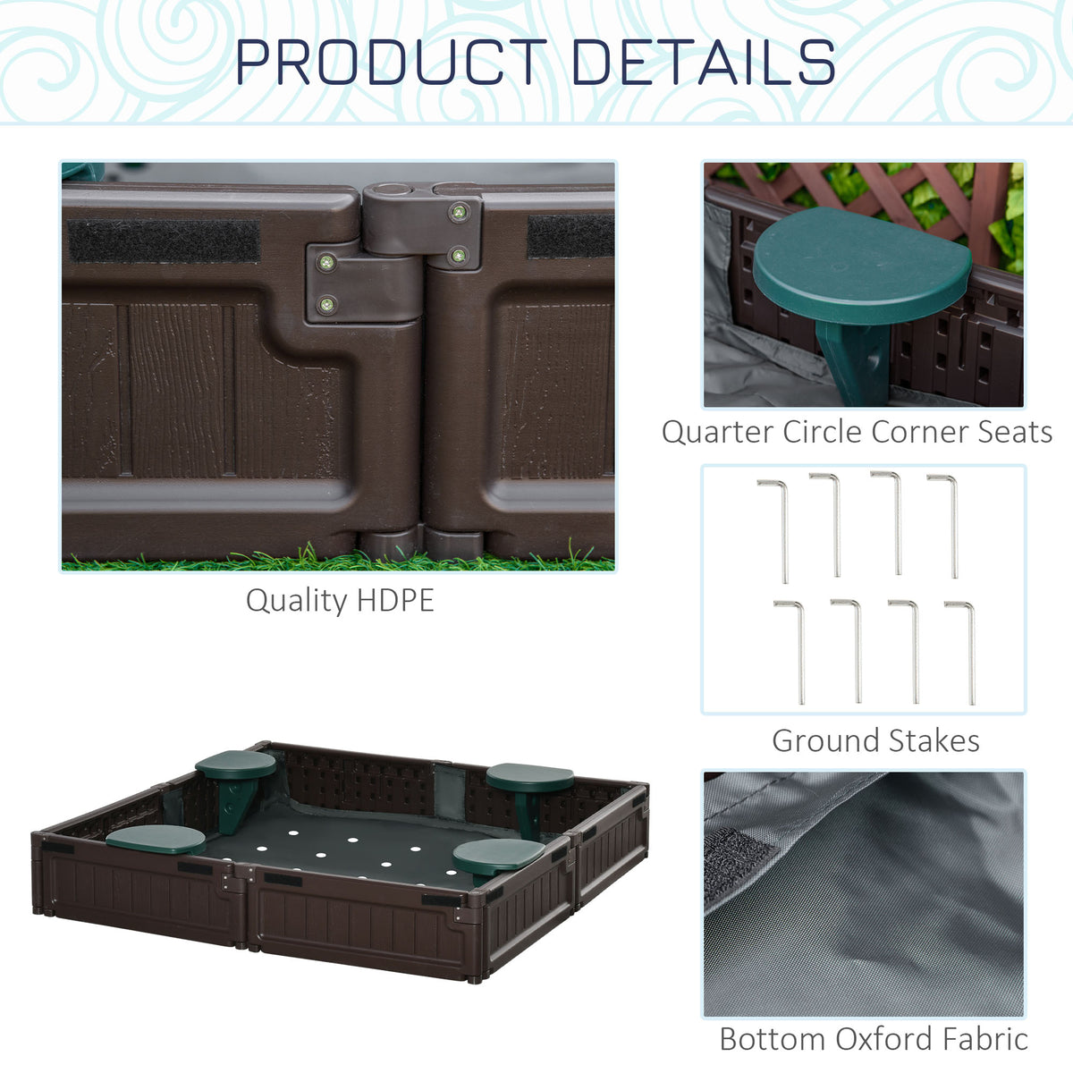 Kids Outdoor Sandbox with Canopy, Bottom Fabric Liner, Brown – view 6