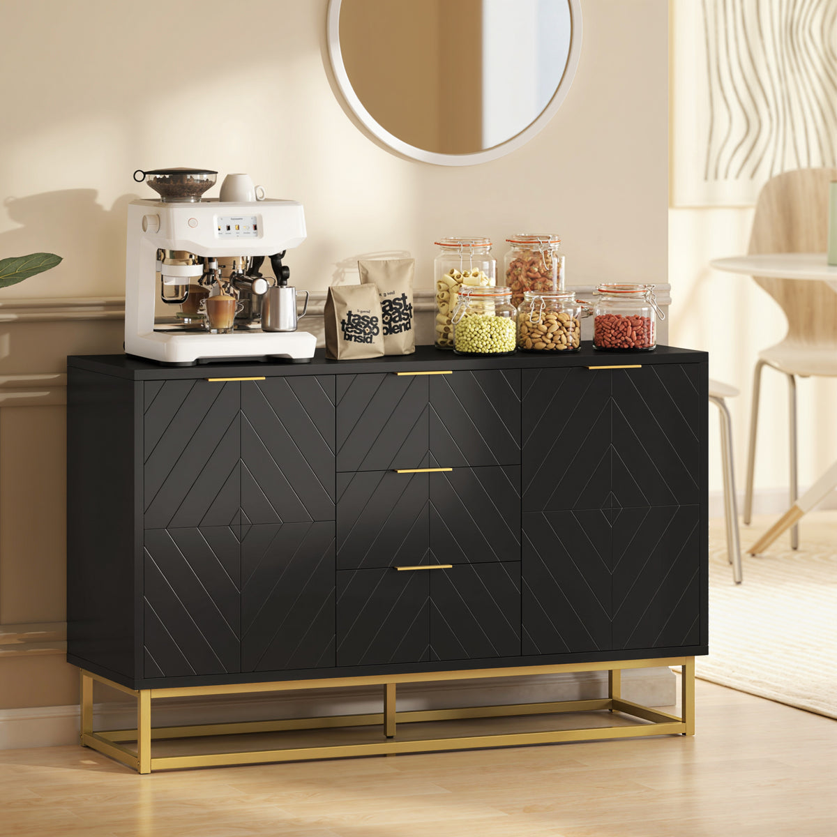 47" Storage Cabinet with Doors, Adjustable Shelves, 3 Drawers, Metal Legs for Kitchen Storage, Home Use – view 21