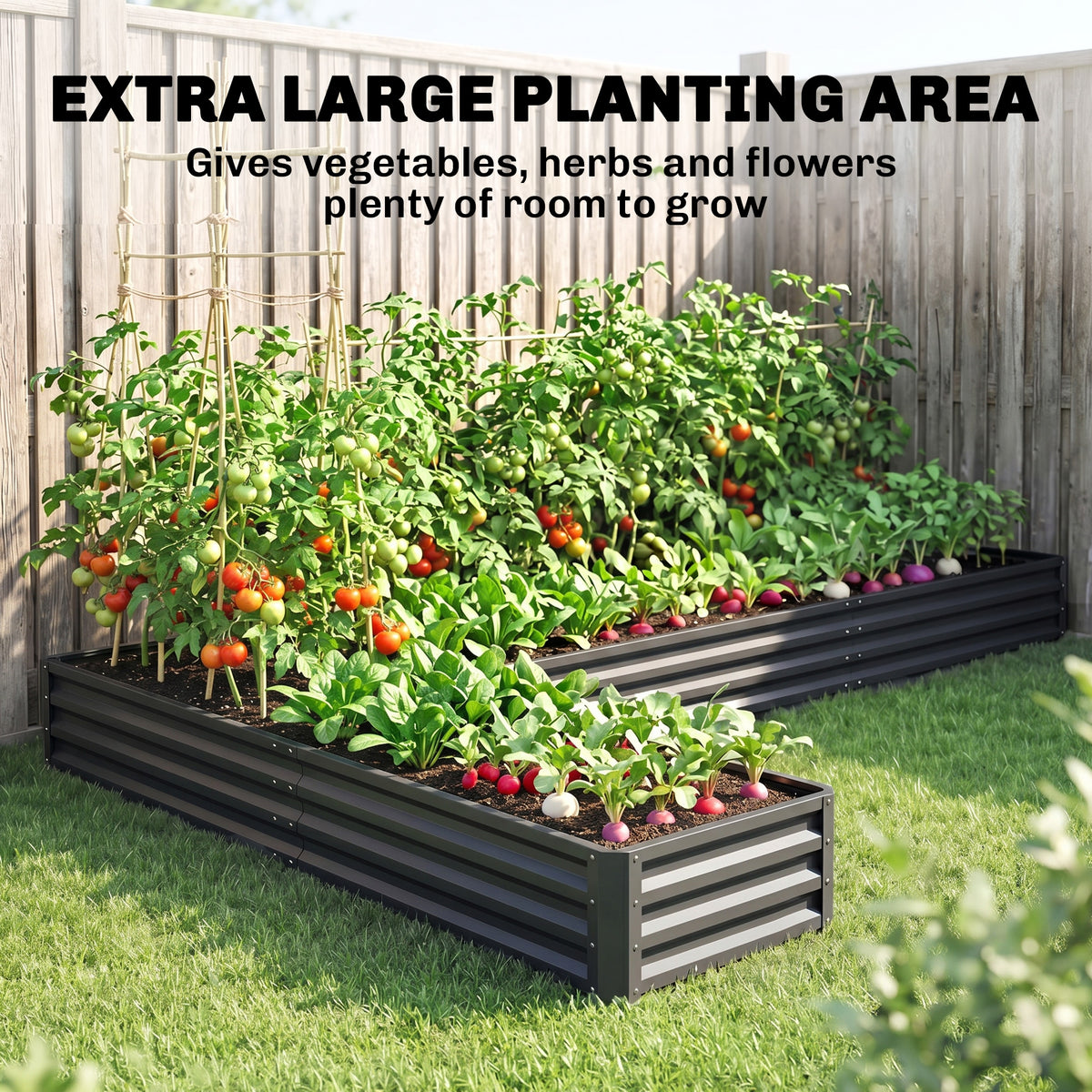 L-Shaped Raised Garden Bed, 82" x 109" x 12" Galvanized Steel Planter Box with Multi-reinforced Rods for – view 9